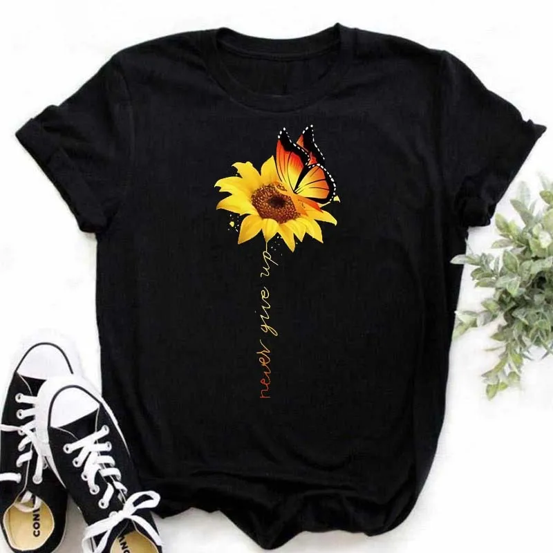 Maycaur-Women-s-T-shirt-Casual-Kawaii-Sunflower-Butterfly-Pattern-Print-Tshirt-Comfortable-Casual-Women-s-1