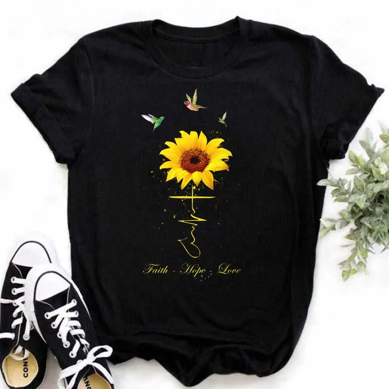 Maycaur-Women-s-T-shirt-Casual-Kawaii-Sunflower-Butterfly-Pattern-Print-Tshirt-Comfortable-Casual-Women-s-4
