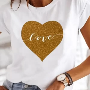 Love Pattern Printed, Casual Short-Sleeved T-Shirt - Image 3