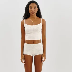 Two Piece Sleeveless Cami Cropped Tank Tops High Waist Shorts Pajamas Set - Image 3