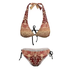 Top Brand Designer Deep Red Egyptian Floral Halter Bikini Swimsuit - Image 7