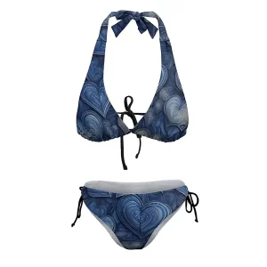 Top Brand Designer Deep Blue Hearted Halter Bikini Swimsuit - Image 8