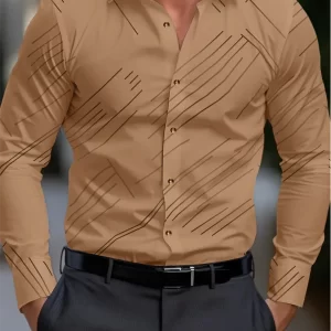 Men's Solid Color Striped Soft Comfortable Button Down Tops - Image 5