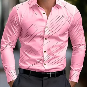 Men's Solid Color Striped Soft Comfortable Button Down Tops - Image 7