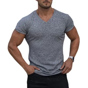 Top Men's V Neck Short Sleeve Slim Fit Sports T-shirt - Image 3