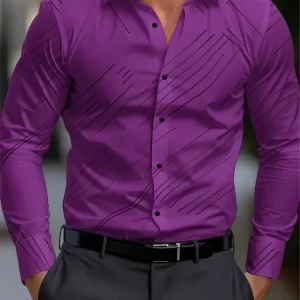 Men's Solid Color Striped Soft Comfortable Button Down Tops - Image 9