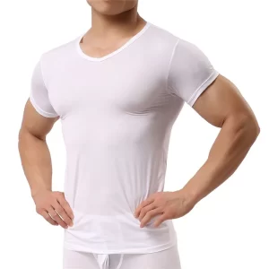 Top Men's Sexy Ice Silk Solid Color T Shirts - Image 4